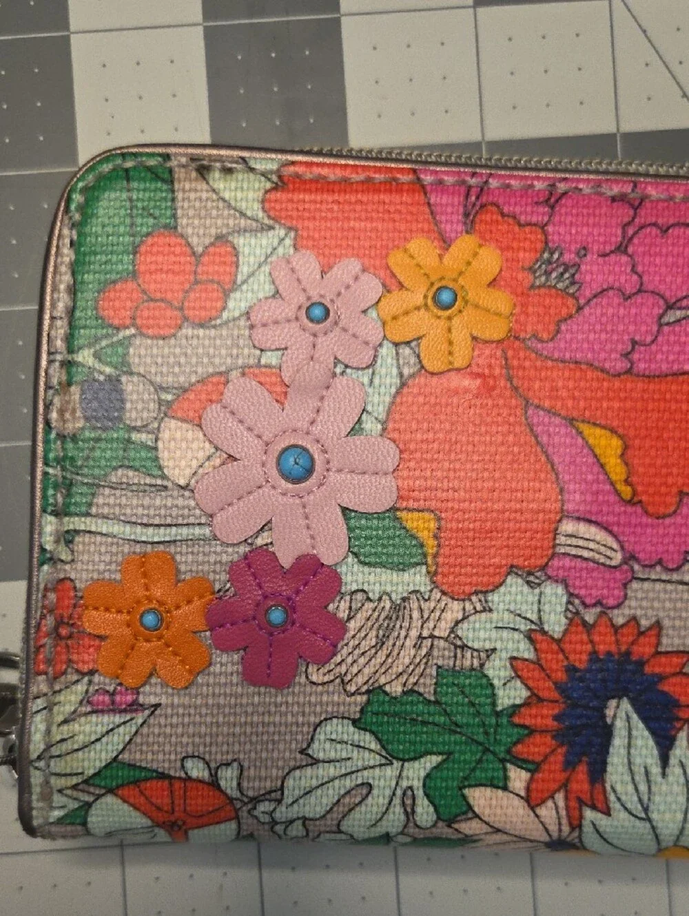 Sakroots Floral Zip Wallet in Yellow Pink Green Orange